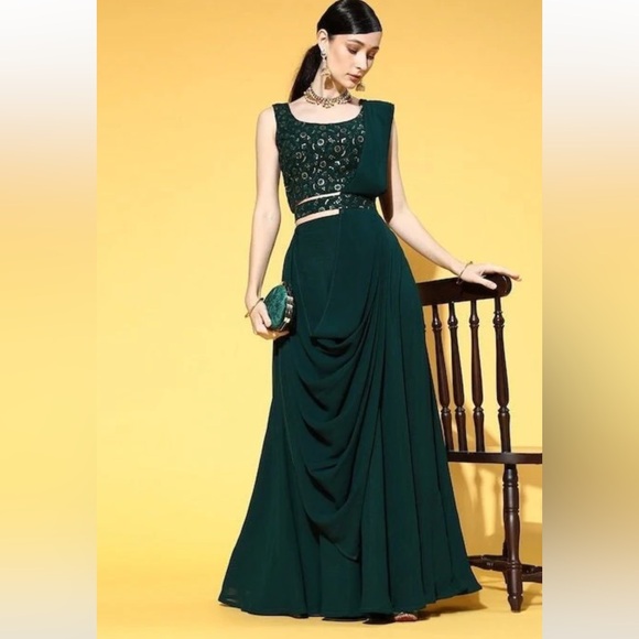 Dresses & Skirts - Indian Crop Top With Skirt And Dupatta Set